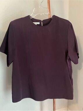 Vintage Jack Mulqueen Dark Eggplant Purple Keyhole Short Sleeve Blouse - Large